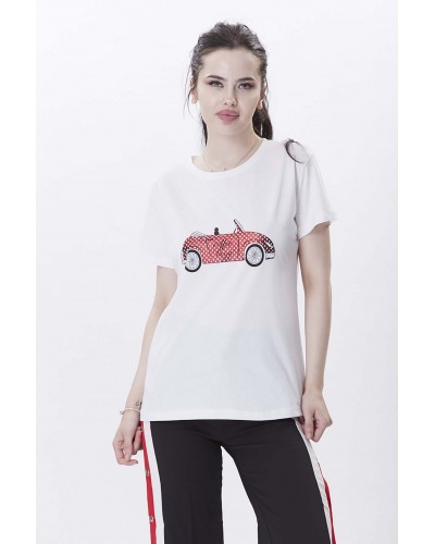 Baskılı Beyaz T-shirt